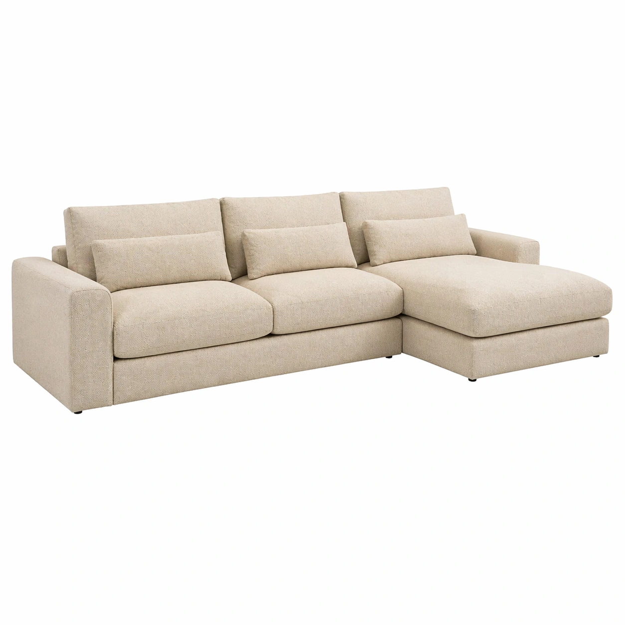 Sofá con chaise longue derecha en tono crema claro con dise?o contemporáneo y líneas suaves-domviax