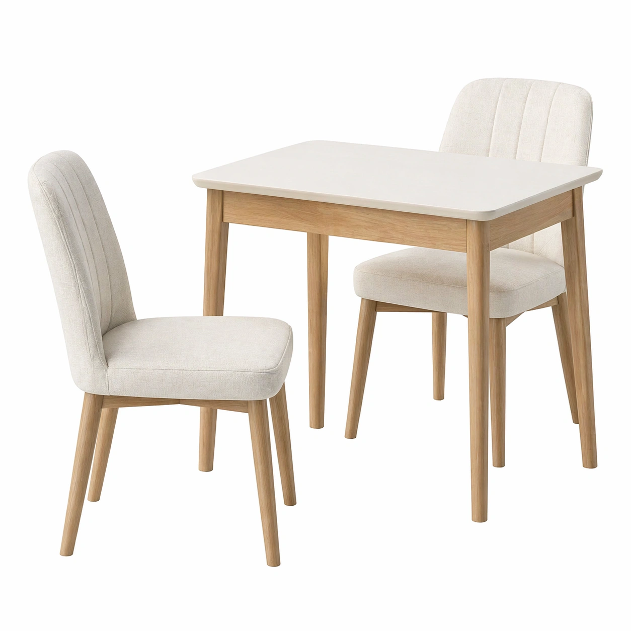 Conjunto de mesa compacta con 2 sillas tapizadas en beige claro estilo moderno-domviax