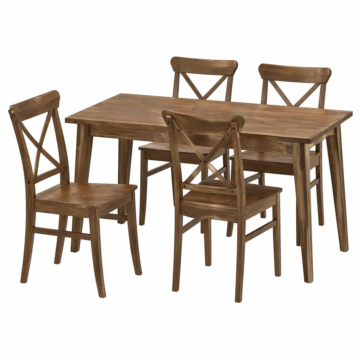 Conjunto de mesa de comedor rectangular y 4 sillas estilo rústico en madera natural 155/215 cm extensible-domviax