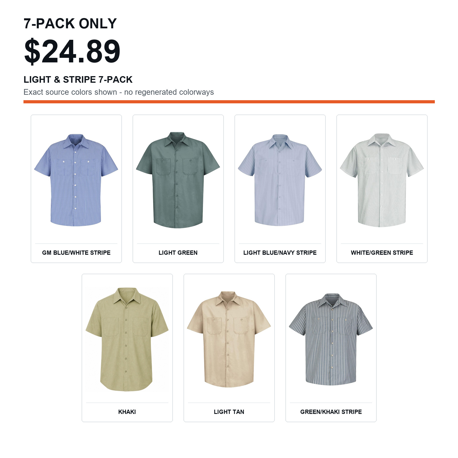 Light and Stripe mixed-color 7-pack men's work shirts