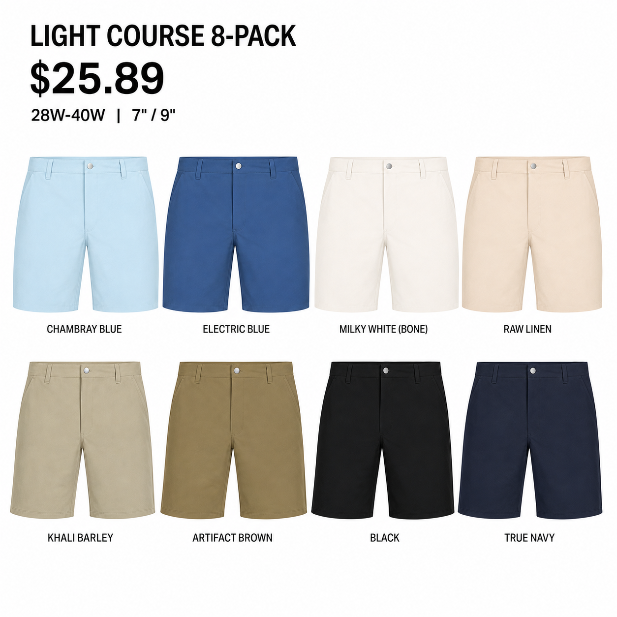 Light Course eight-color men's golf shorts pack