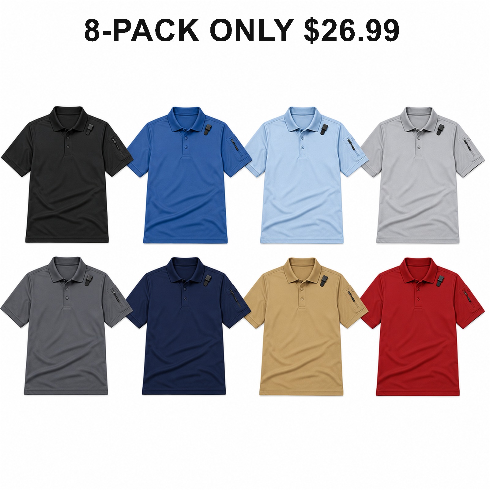 Short Sleeve Workday Color 8-pack performance polo shirts