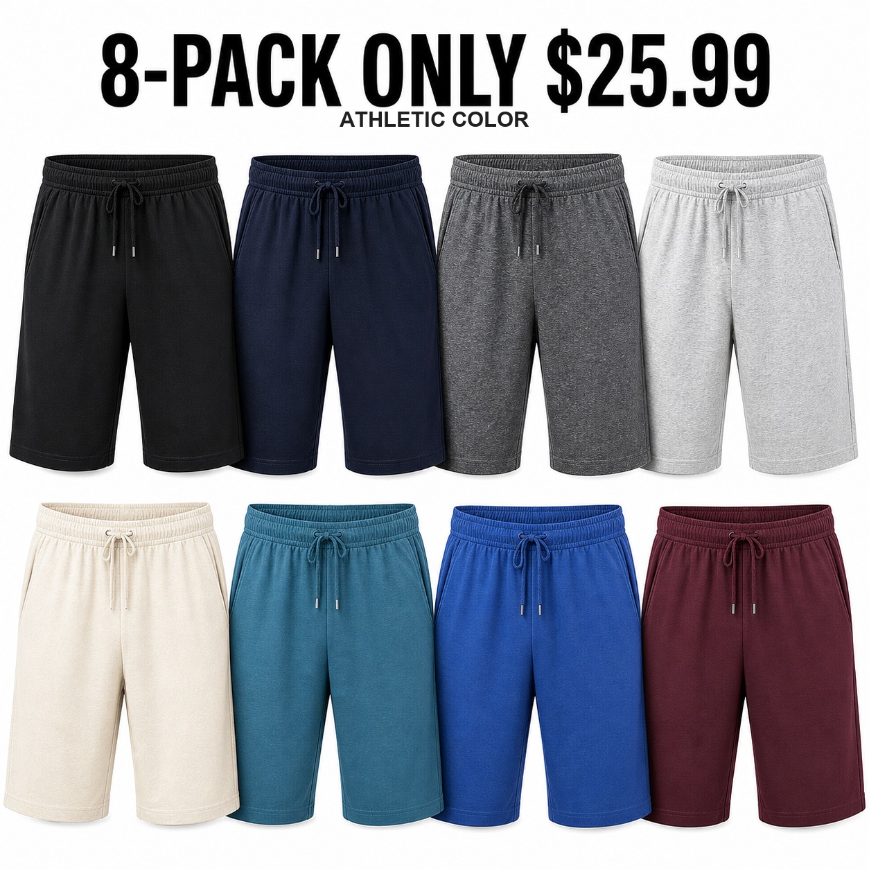 Athletic Color 8-pack men's cotton jersey lounge shorts