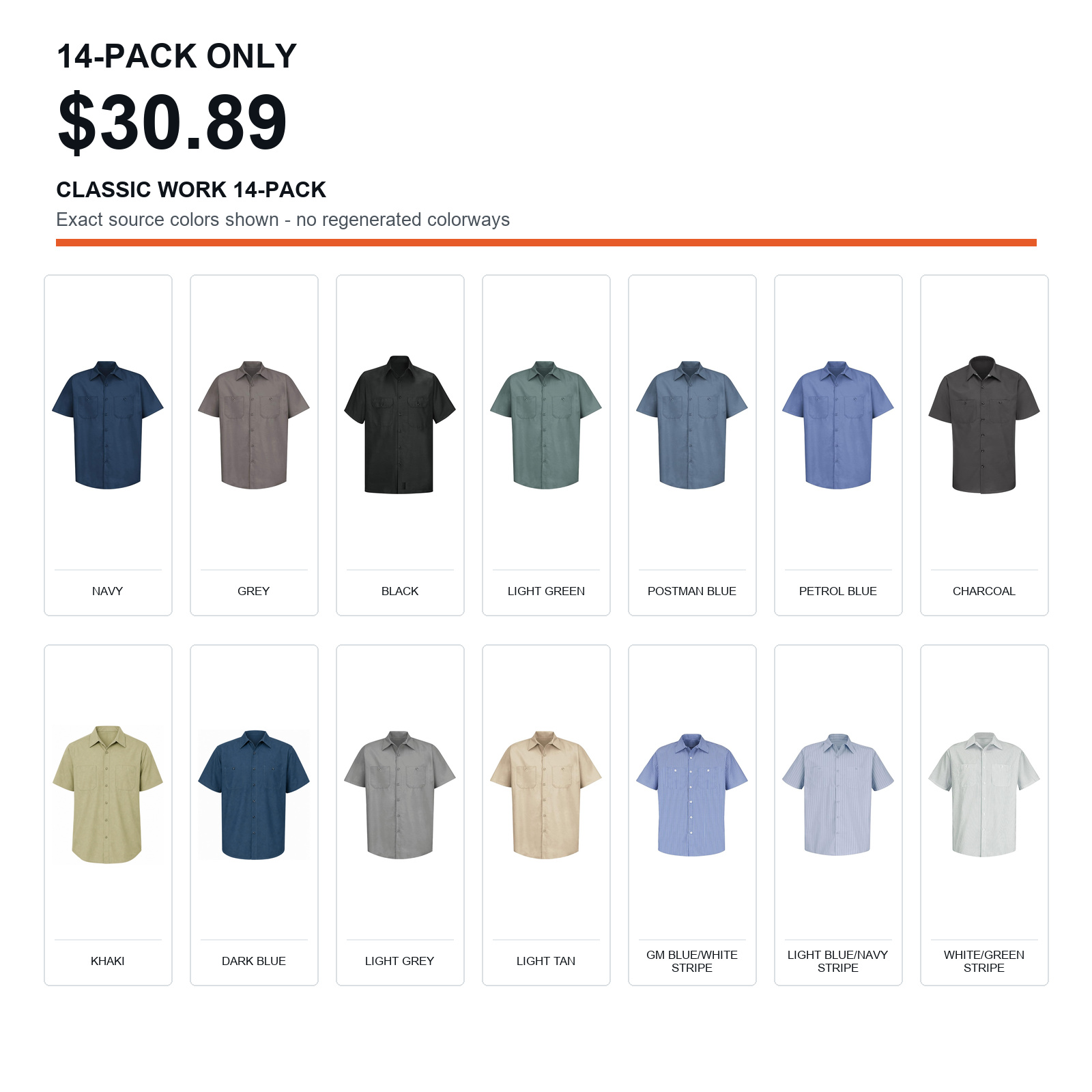 Classic Work mixed-color 14-pack men's work shirts
