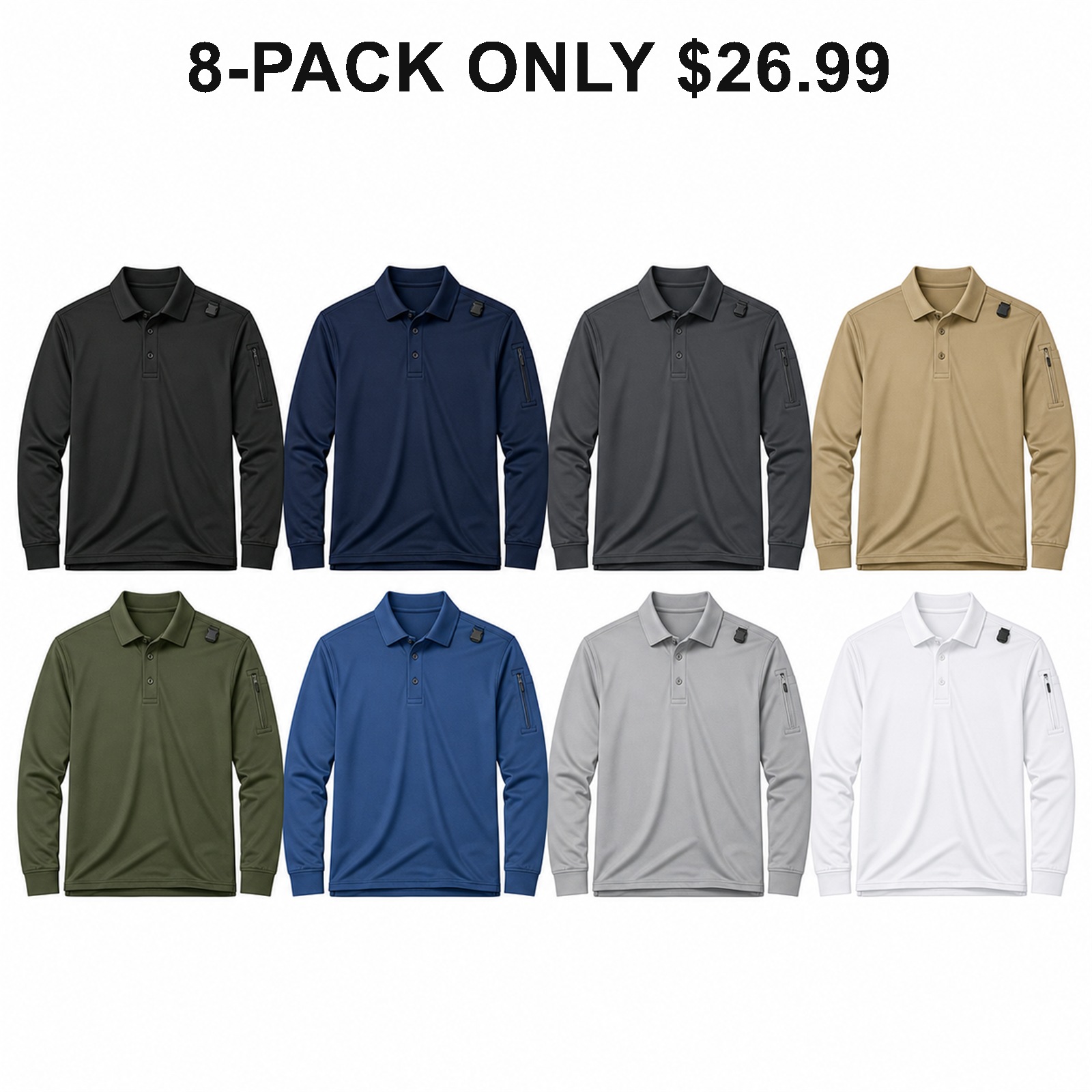 Long Sleeve Tactical Core 8-pack performance polo shirts