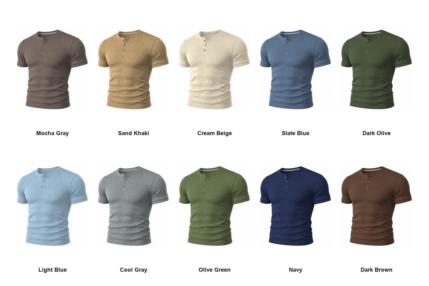 Men's Ribbed Knit Short Sleeve Henley Shirts Mixed Pack Set - Half Button Tees
