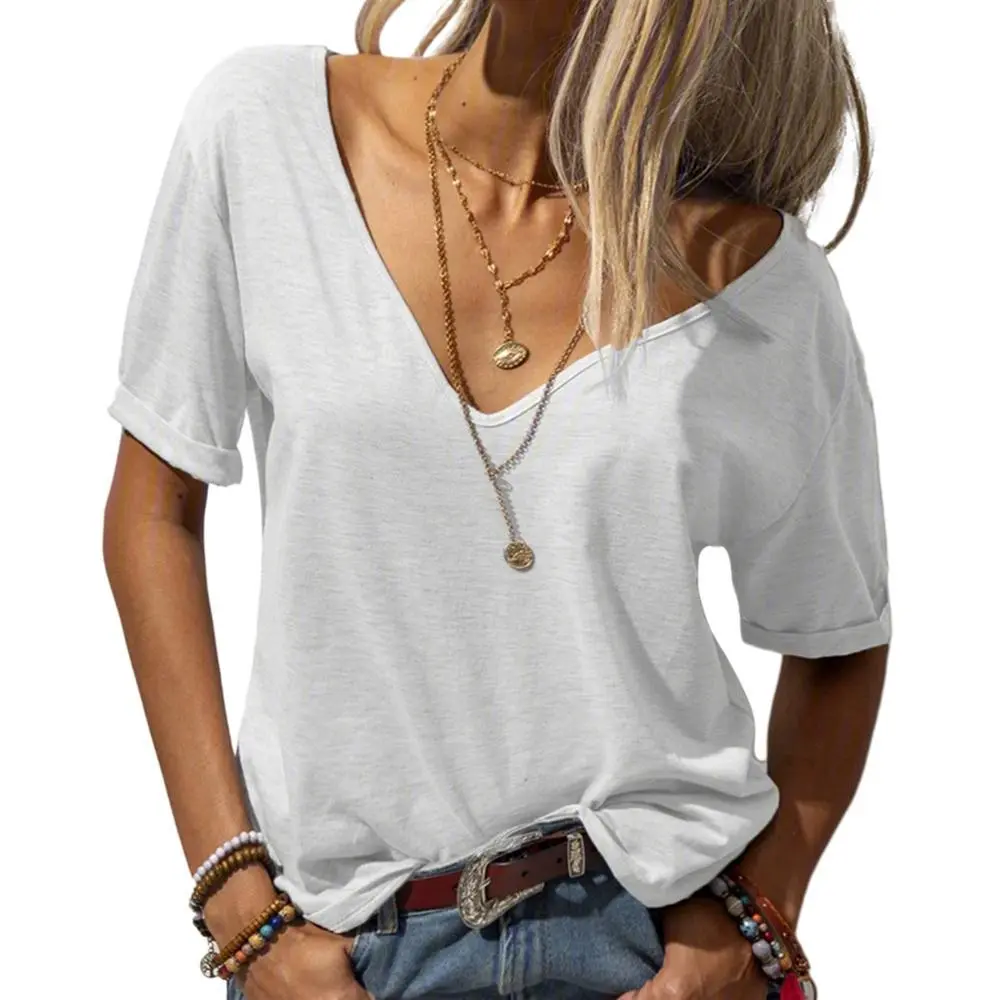 Women's Deep V Neck Breathable Summer Tee
