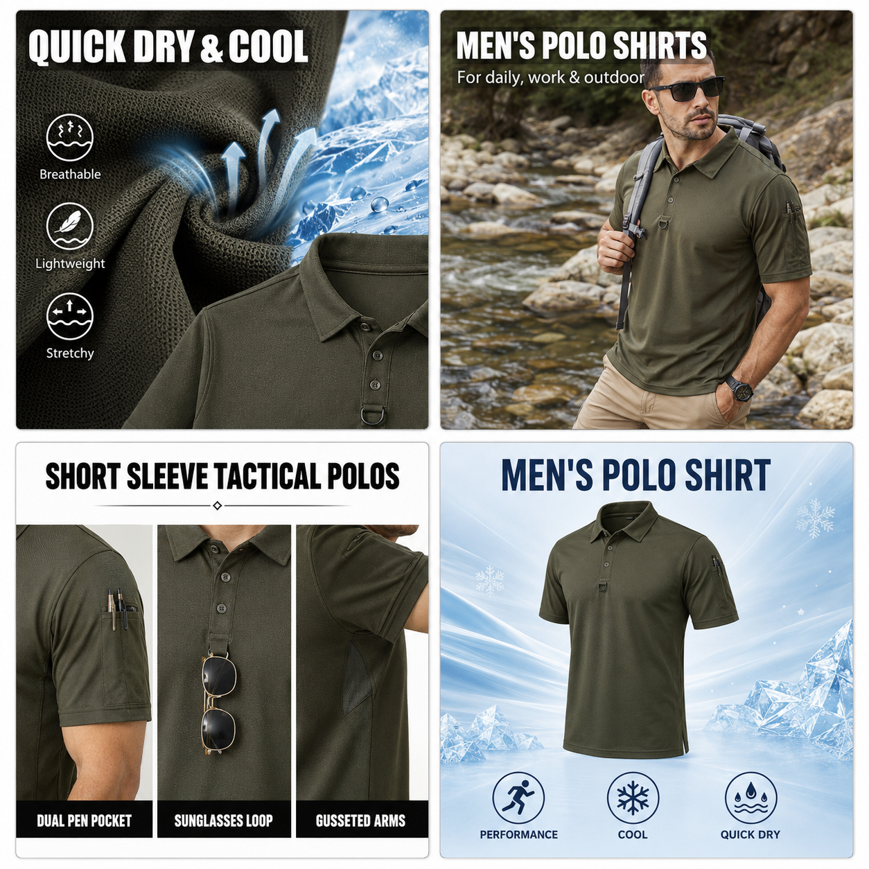 Men's Quick-Dry Tactical Performance Polo Shirts 7-Pack & 14-Pack Set - Short Sleeve Outdoor Work Shirts