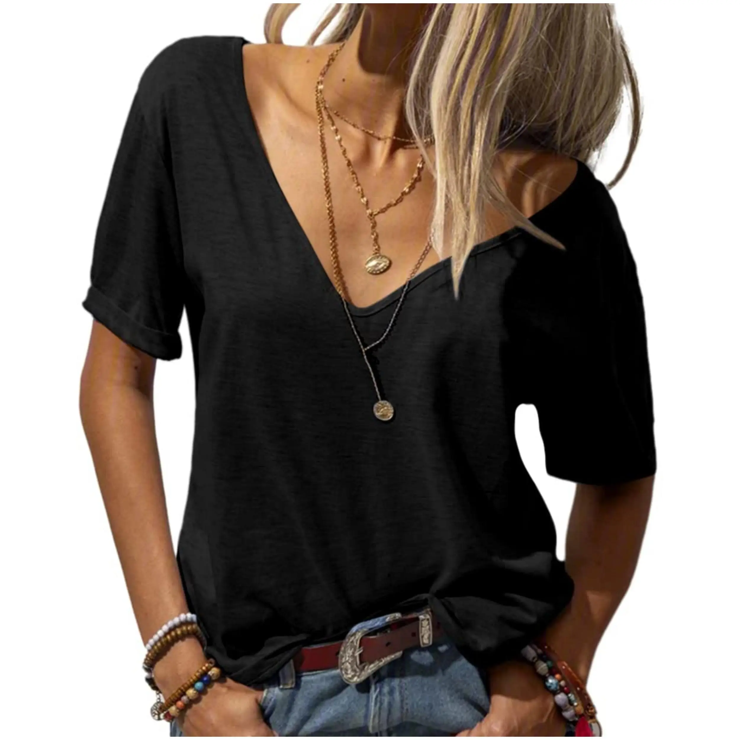 Women's Deep V Neck Breathable Summer Tee