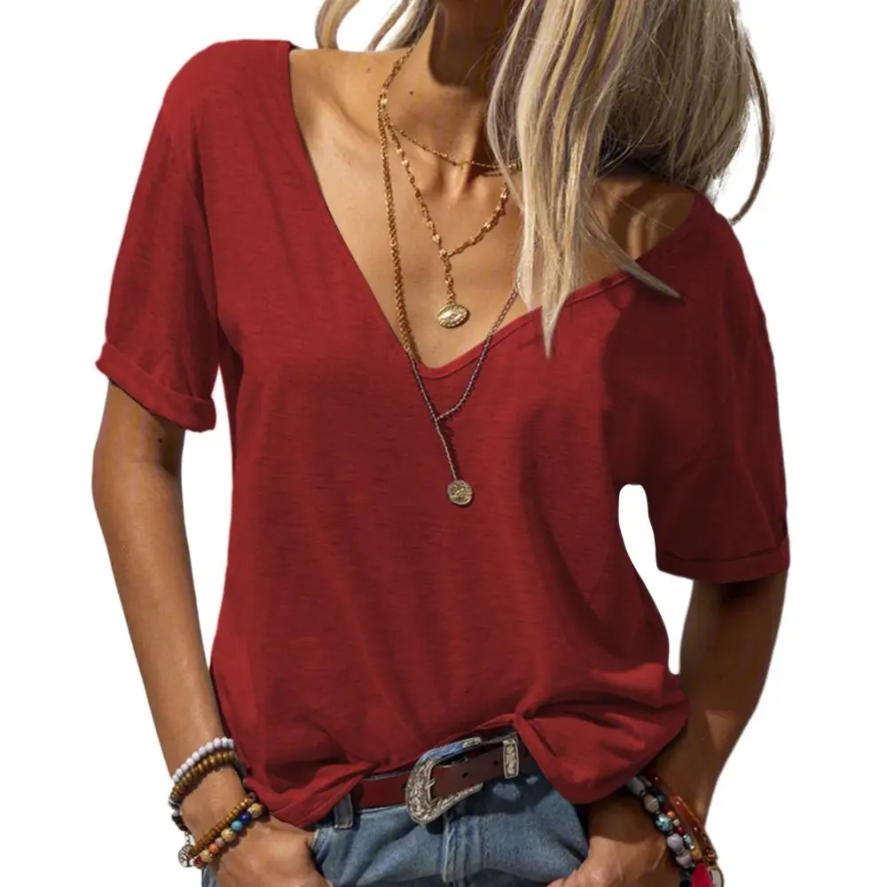 Women's Deep V Neck Breathable Summer Tee