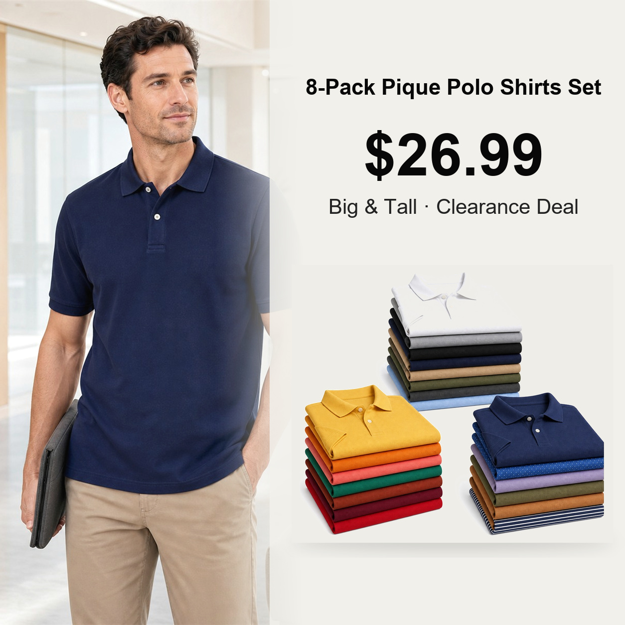Men's Regular-Fit Cotton Pique Polo Shirts 8-Pack Mixed Color Set - Short Sleeve Big & Tall cover