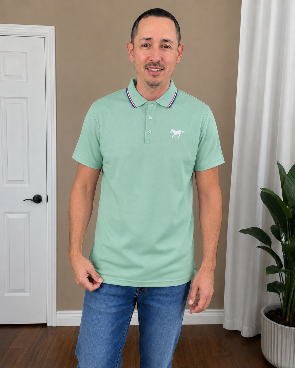 Men’s Contrast Collar Polo Shirt – Breathable Fitted Short Sleeve Golf & Casual Shirt