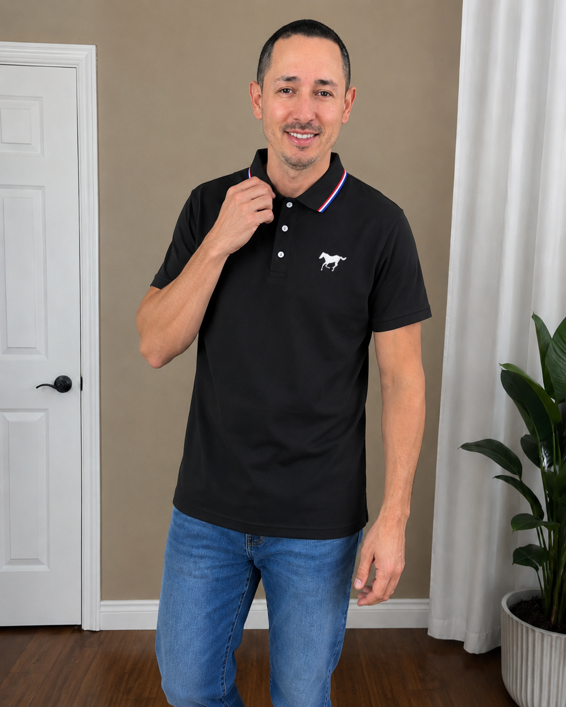 Men’s Contrast Collar Polo Shirt – Breathable Fitted Short Sleeve Golf & Casual Shirt