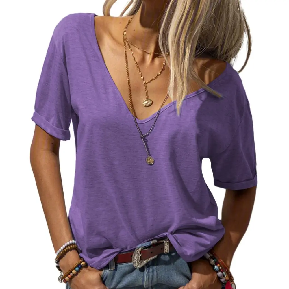 Women's Deep V Neck Breathable Summer Tee