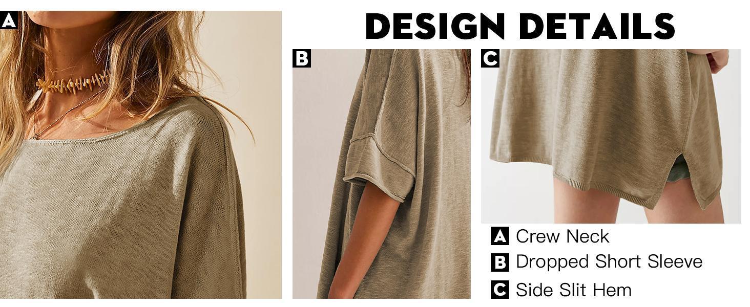 Imily Bela Women's Oversized T Shirts Casual Summer Crew Neck Loose Dropped Short Sleeve Side Slit Hem Blouse Tunic Tops Sweater Tee