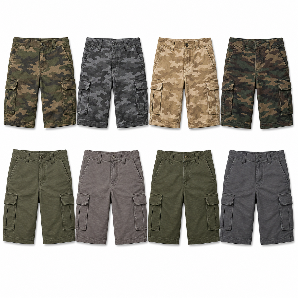 Outdoor Camo and Ripstop 8-pack classic cargo stretch shorts