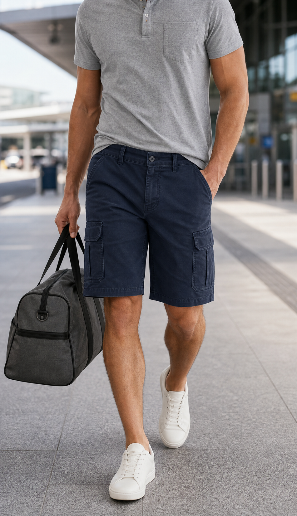 Classic cargo stretch shorts styled for travel and weekends