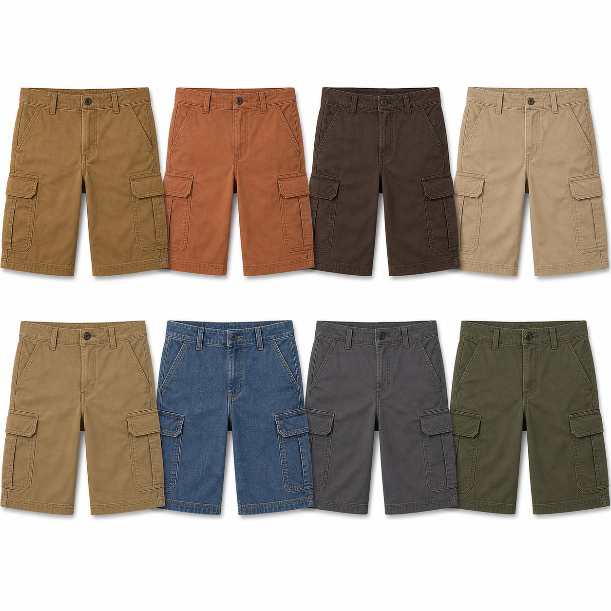 Workwear Earth and Denim 8-pack classic cargo stretch shorts