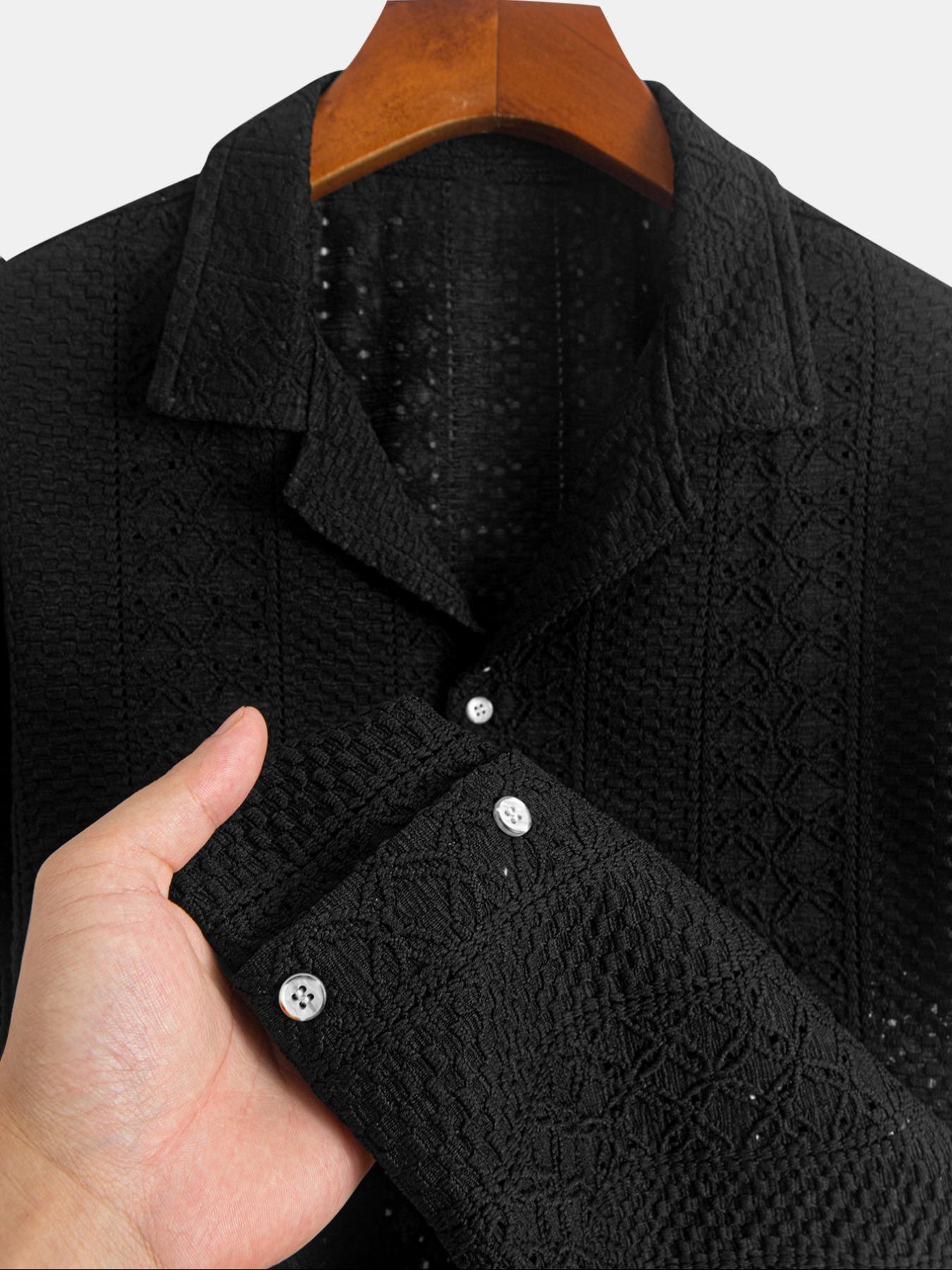 Men's Geometric Jacquard Short Sleeve Casual Party Shirt, Loose Breathable Relaxed Fit Casual Comfy Breathable Top for Summer, Men's Clothes for Daily Wear, Tropical, Casual Stylish Menswear, Knit Shirts