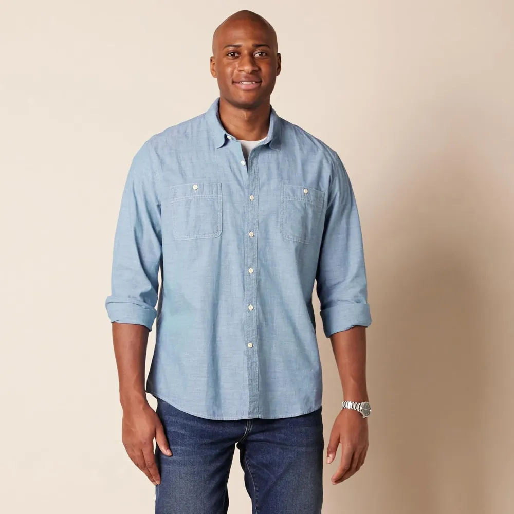 Men's Regular-Fit Long-Sleeve Chambray Shirt