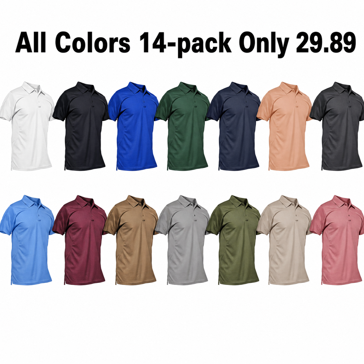 All Colors 14-pack men's quick-dry tactical performance polo shirts