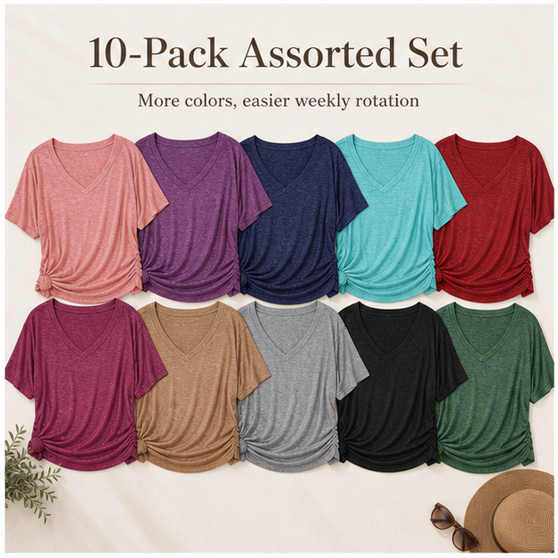 10-Pack assorted set value detail for V-neck dolman sleeve tops