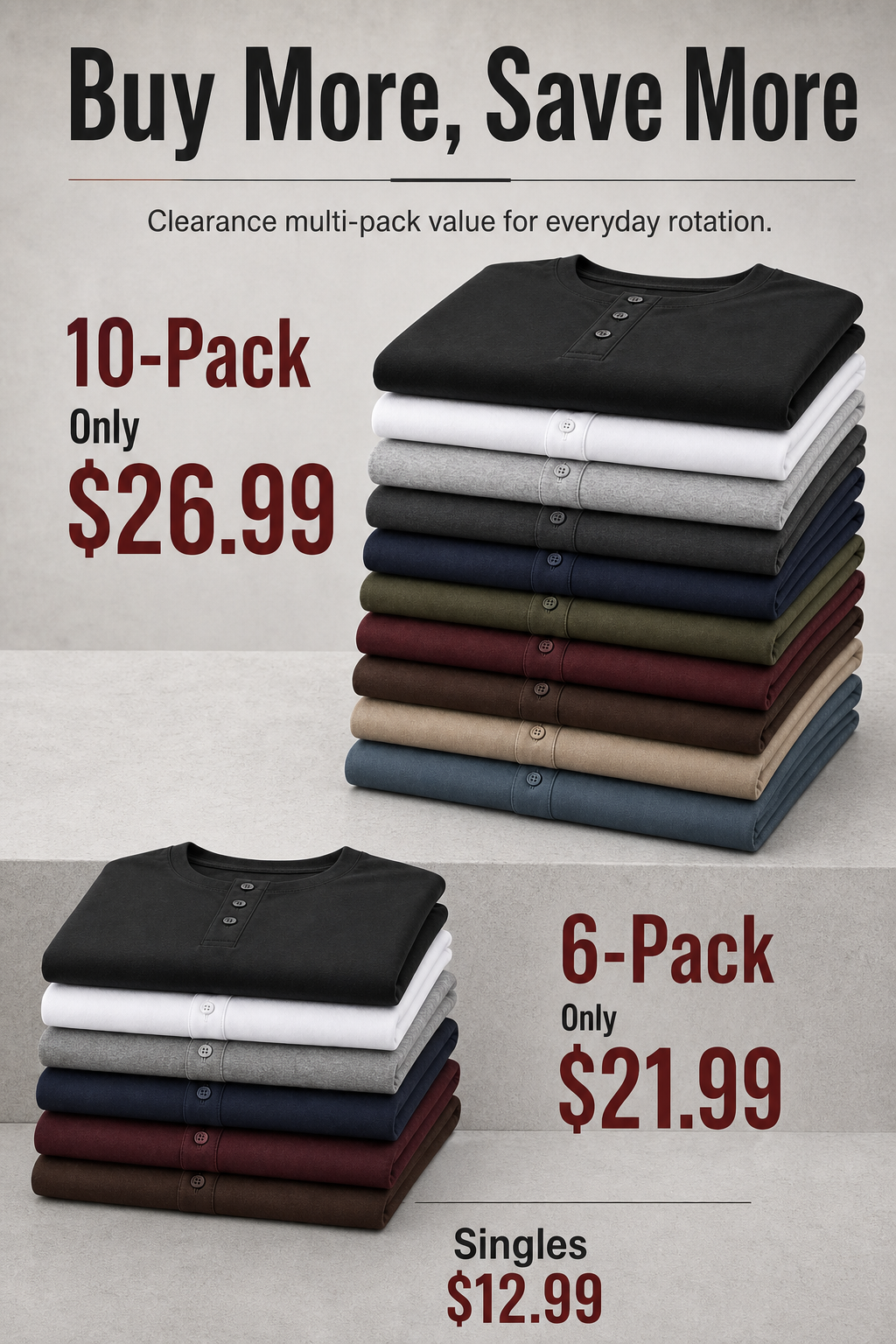 Men smooth Henley tee buy more save more pack value detail image