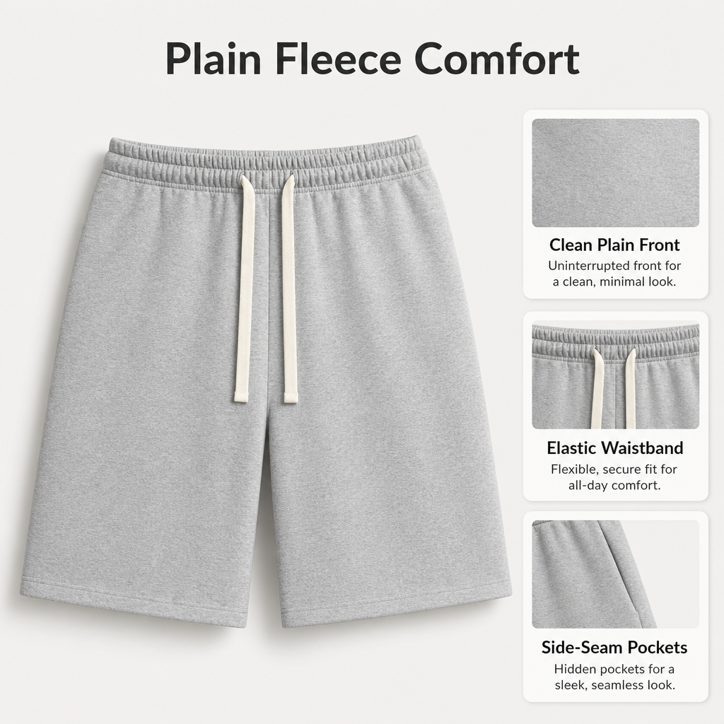 Men plain cotton-blend drawstring sweat shorts features: soft fabric, elastic waistband, drawcords and pockets