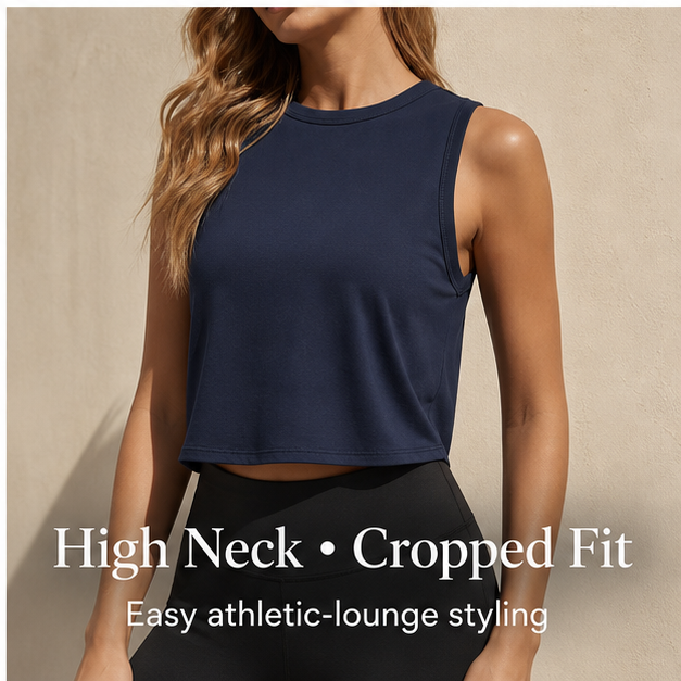 Sleeveless top and wide-leg pants fit features