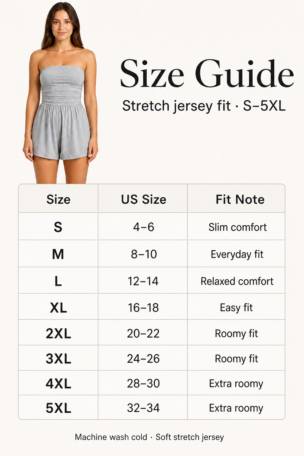 Women strapless ruched lounge romper S to 5XL size guide