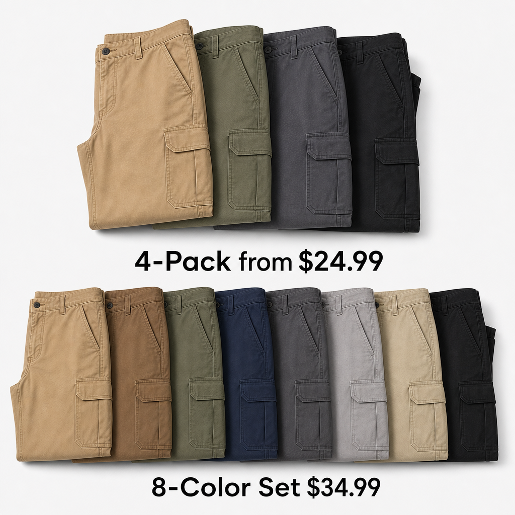Men relaxed cargo work pants 4-pack and 8-color set value image