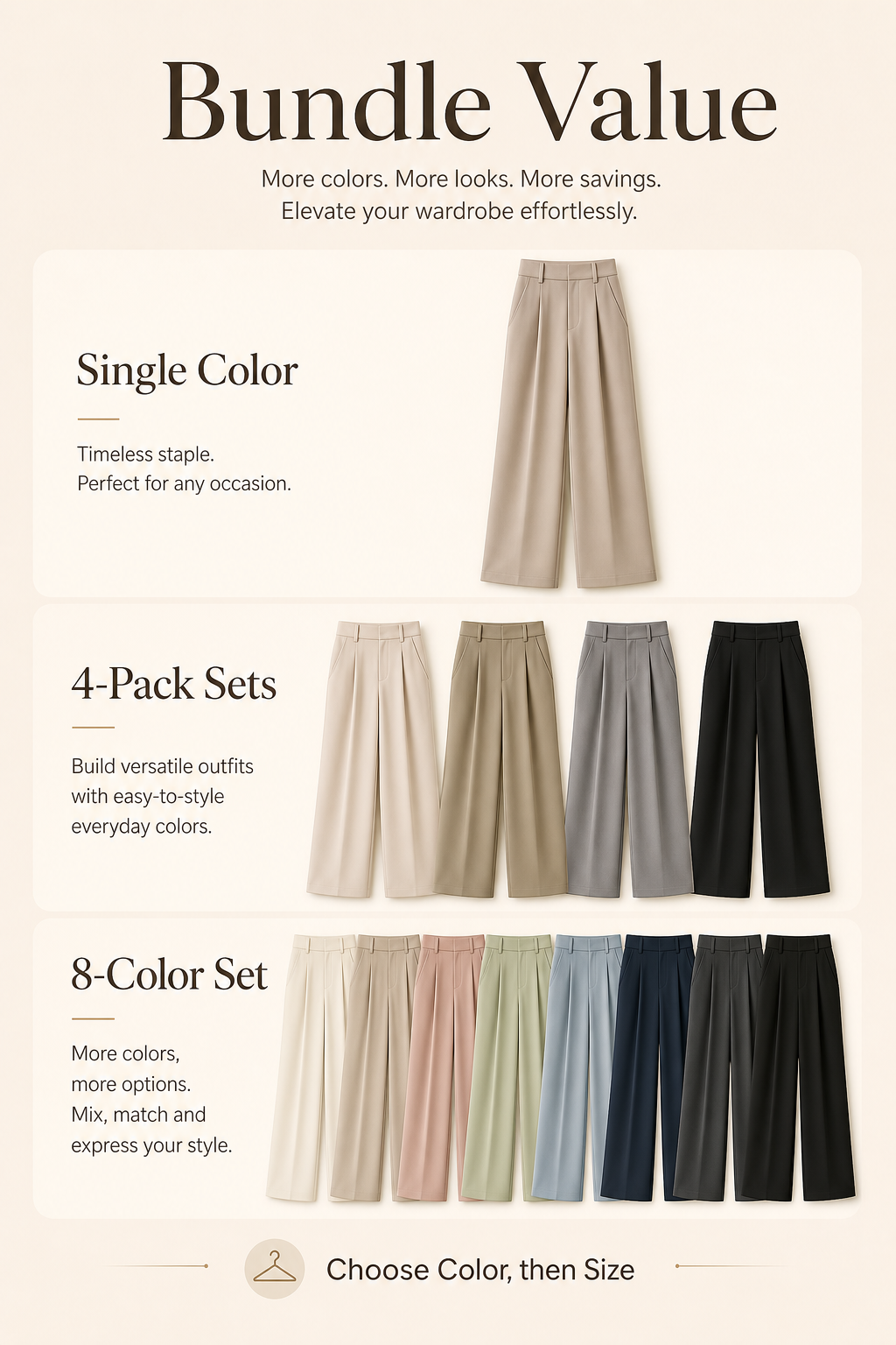 Women high waist pleated wide leg trousers single 4-pack 8-color set bundle value detail image