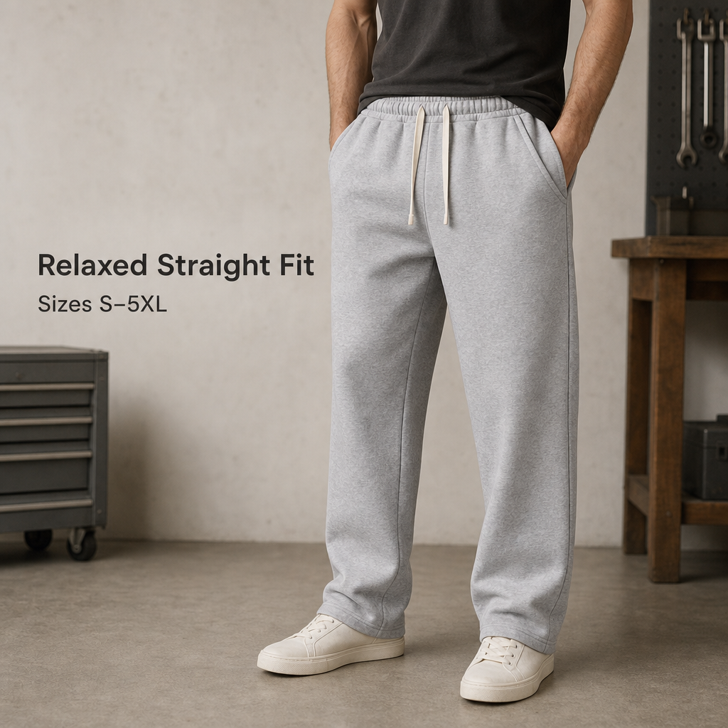 Men relaxed fleece drawstring sweatpants relaxed straight fit sizes S to 5XL
