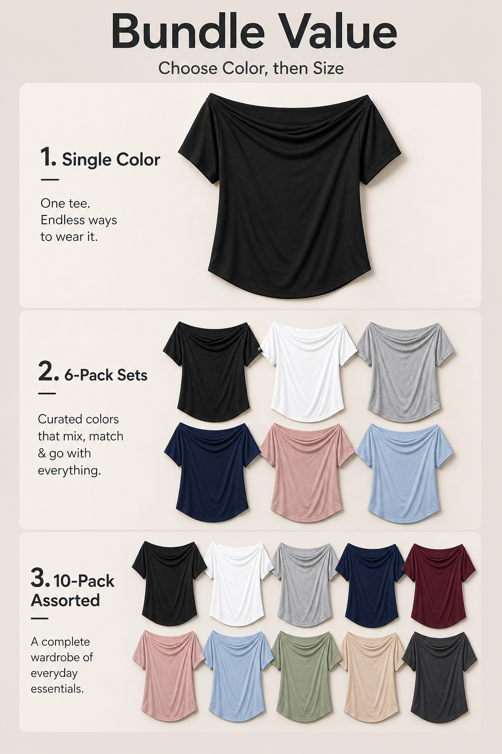Women off shoulder short sleeve tee bundle value detail image