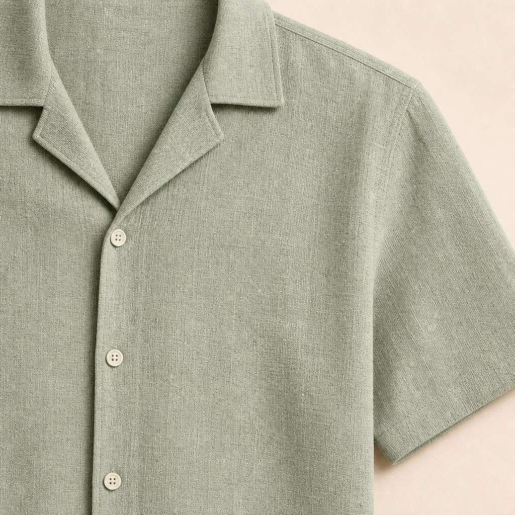 Textured fabric collar and button detail image