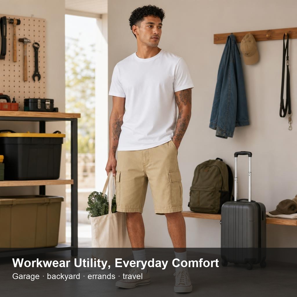 Men relaxed fit cargo shorts work weekend travel use cases