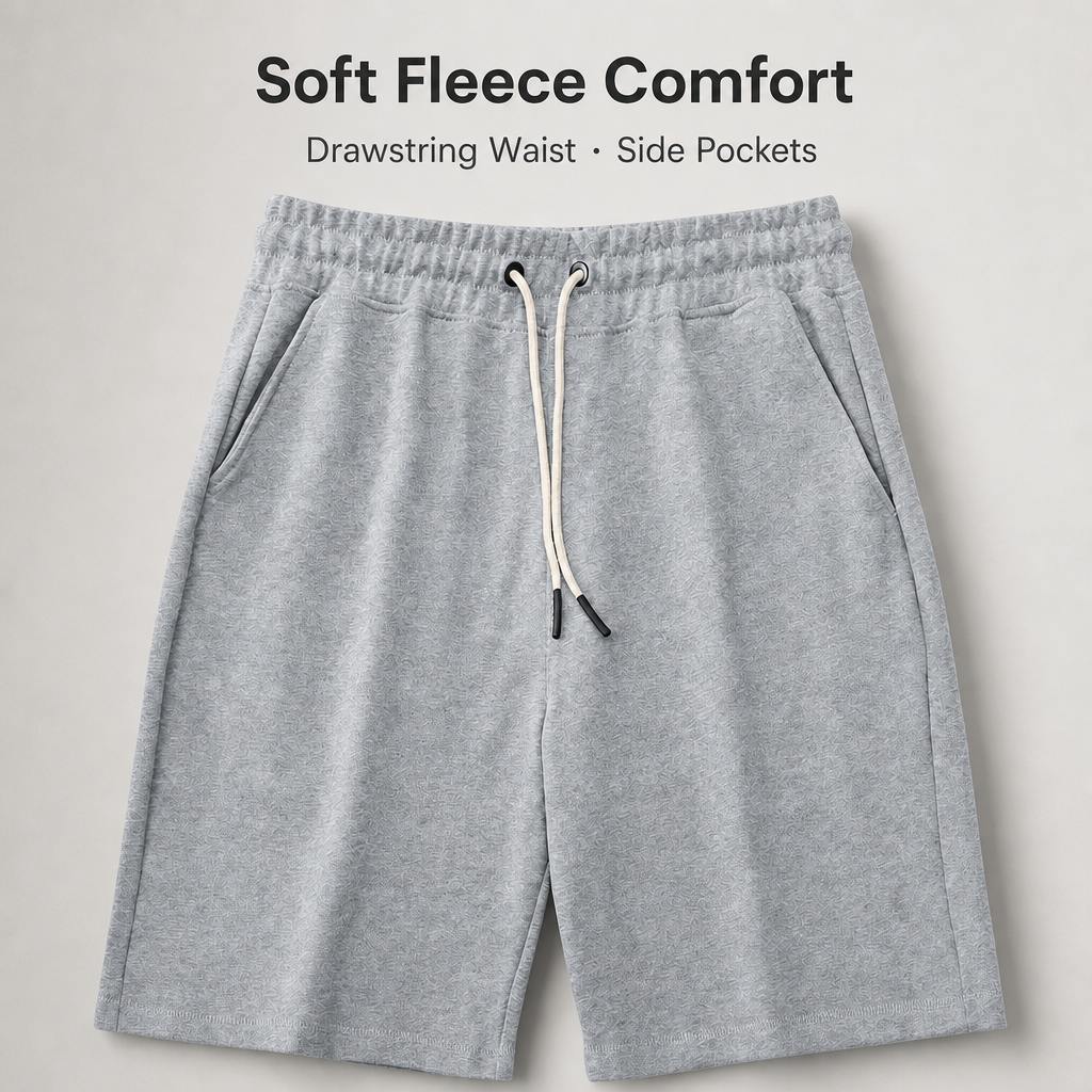 Men relaxed fleece drawstring shorts soft fleece waistband drawstring side pocket features