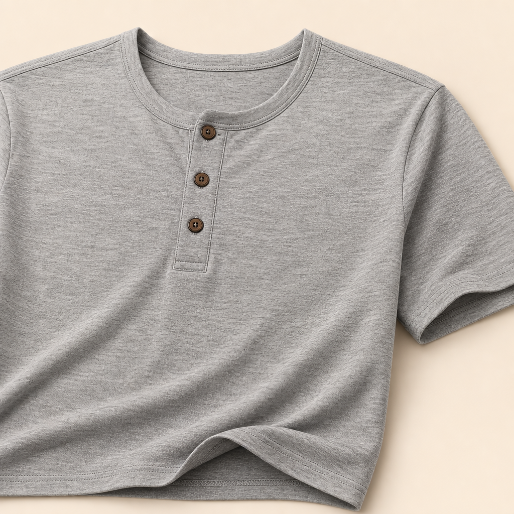 Soft fabric and henley placket detail image