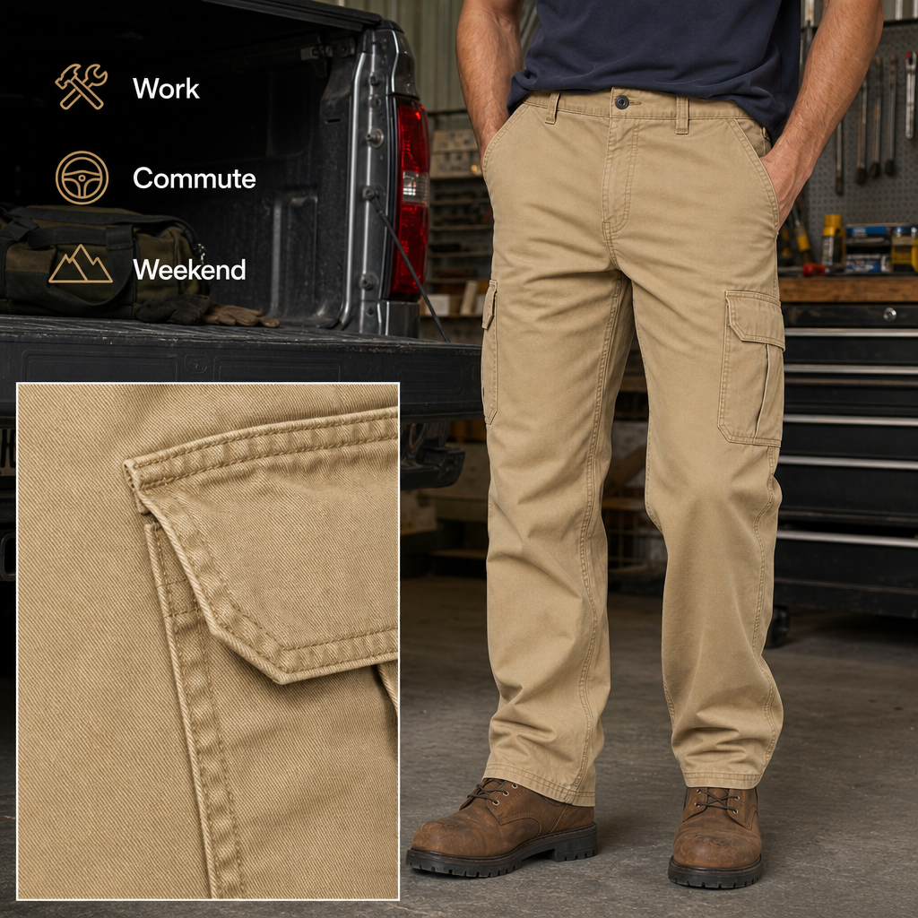 Men relaxed cargo work pants work commute weekend use case image