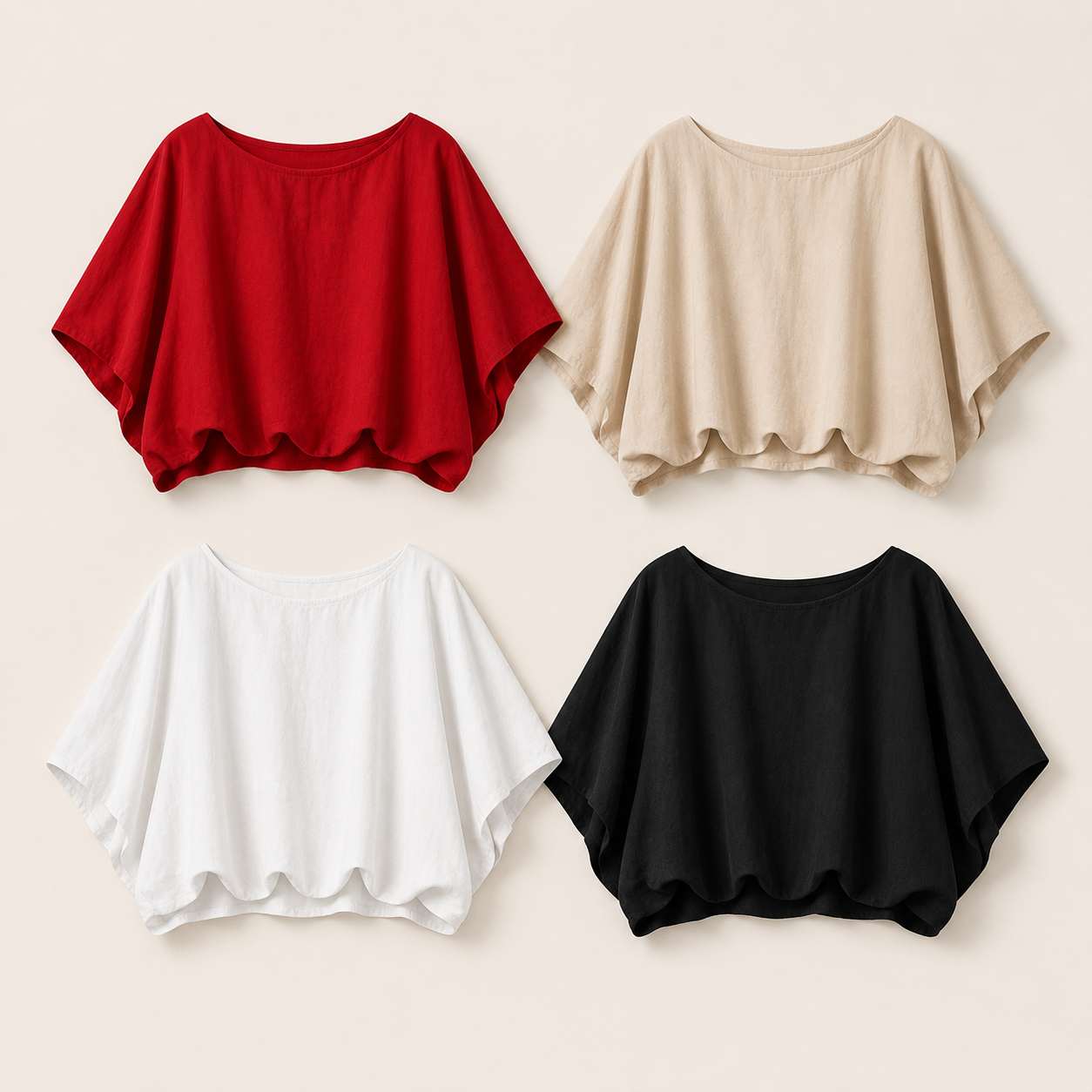 Women’s 9-Color Loose Boat Neck Batwing Crop Tops