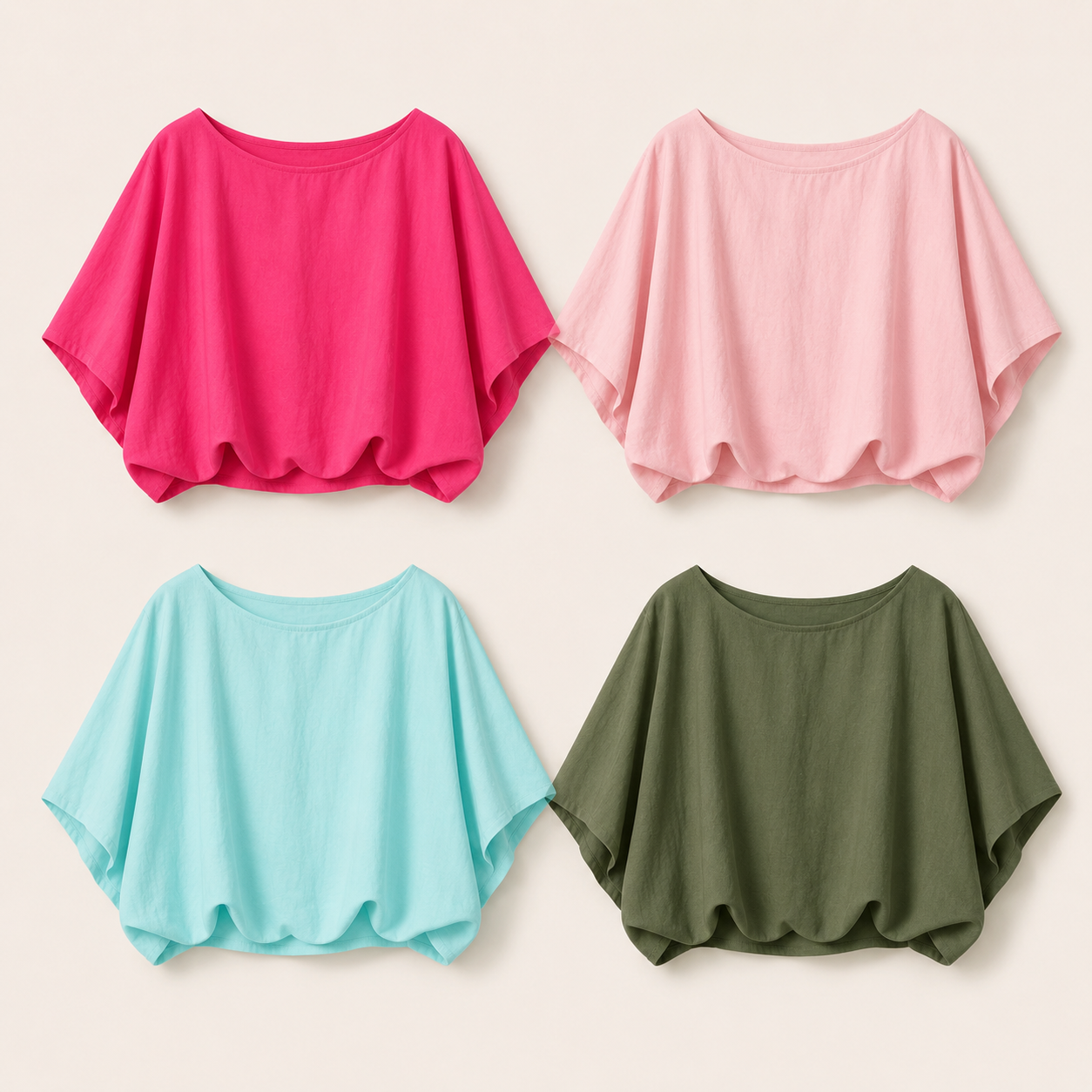 Women’s 9-Color Loose Boat Neck Batwing Crop Tops