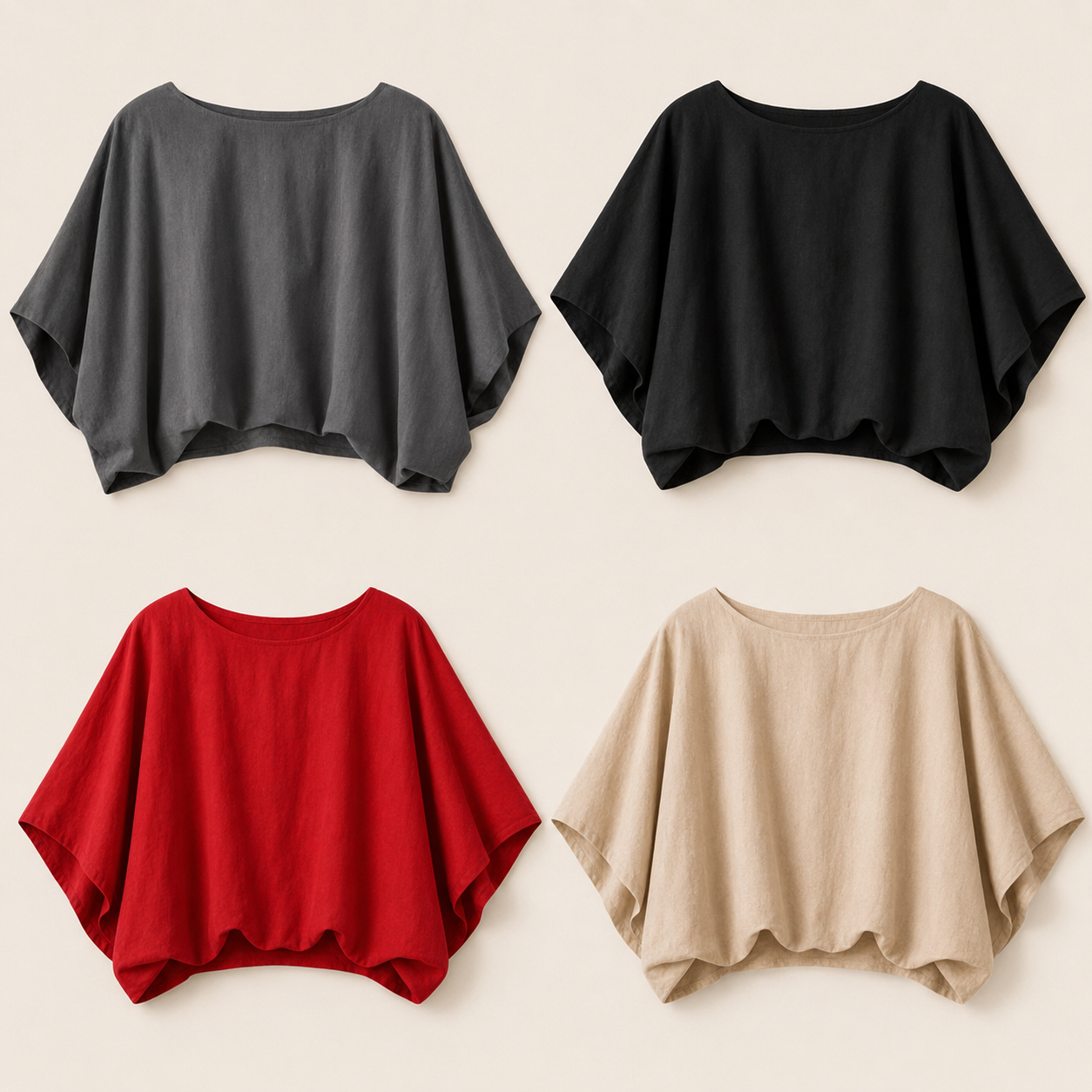 Women’s 9-Color Loose Boat Neck Batwing Crop Tops