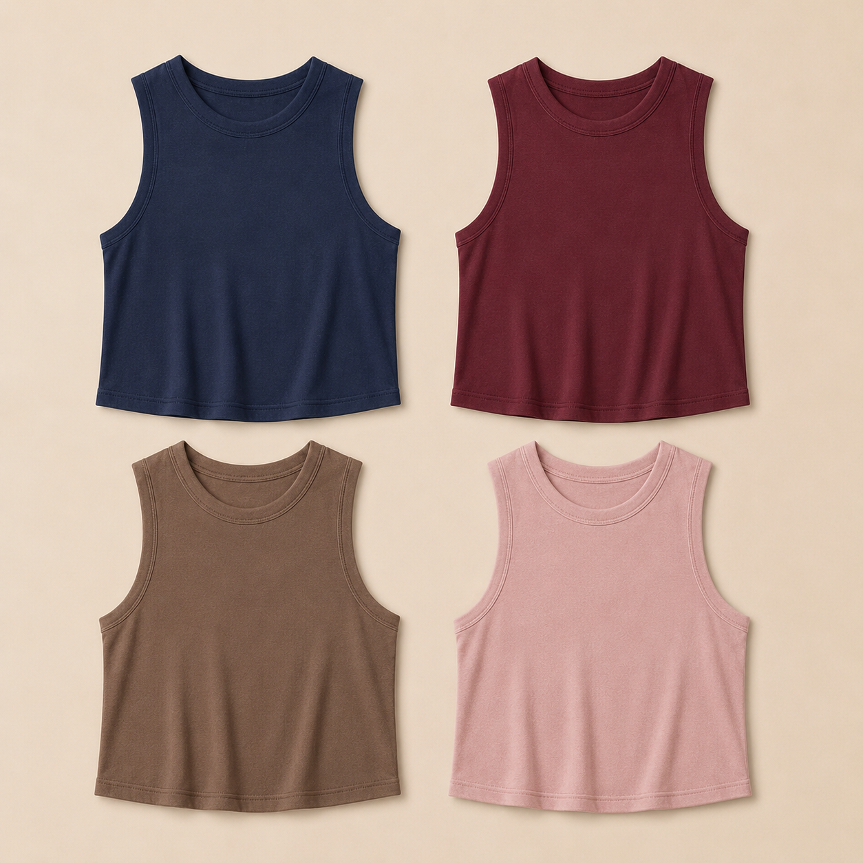 Women’s 8-Color Cropped High Neck Sleeveless Tank Tops