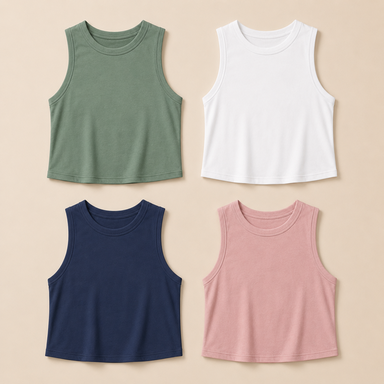 Women’s 8-Color Cropped High Neck Sleeveless Tank Tops