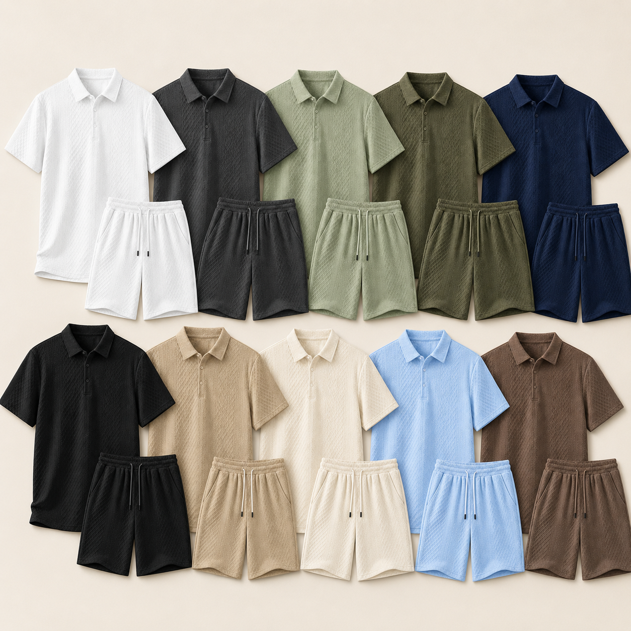 Men’s Textured Knit Polo & Shorts Set