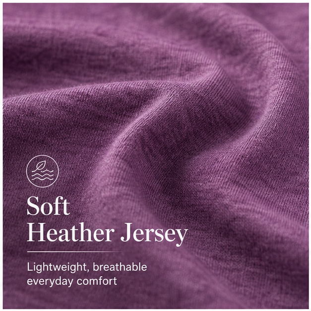 Soft heather jersey fabric detail for V-neck dolman sleeve tops