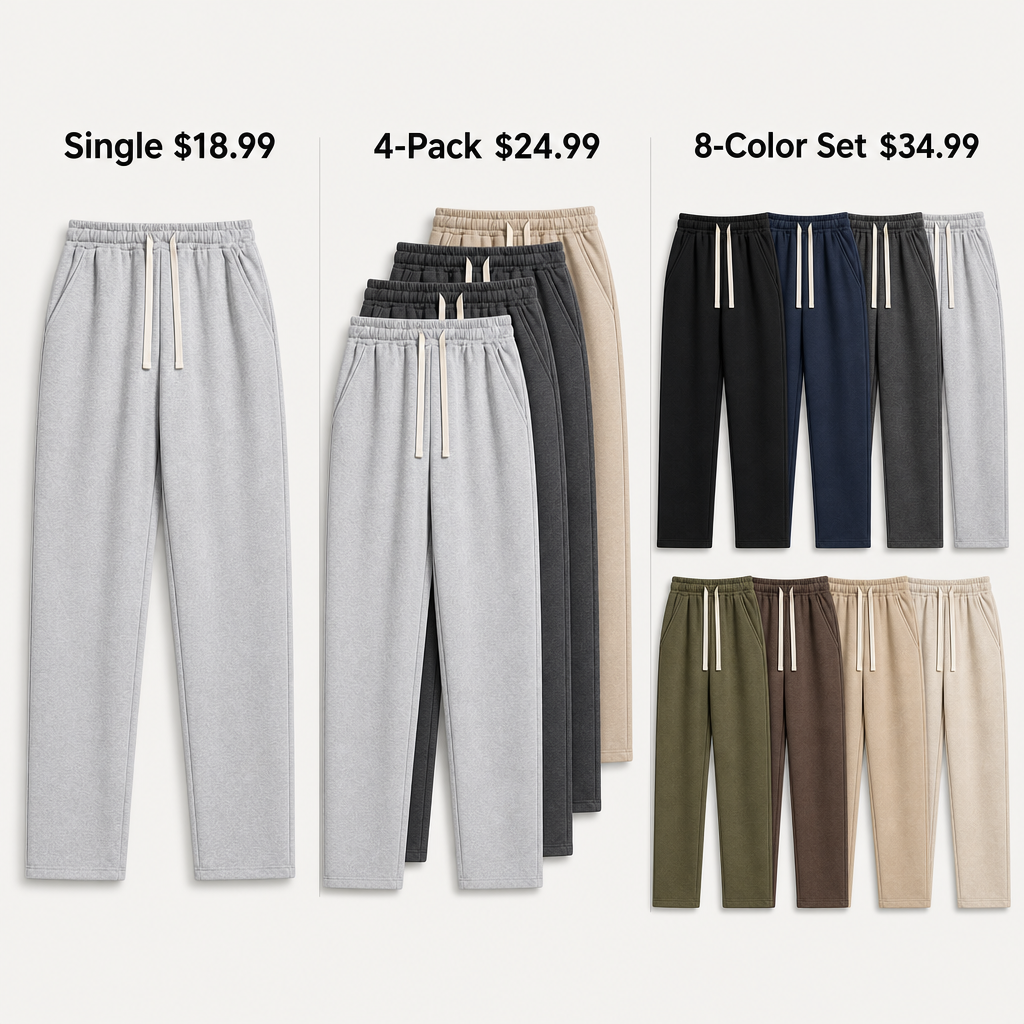 Men relaxed fleece drawstring sweatpants single 4-pack 8-color set value