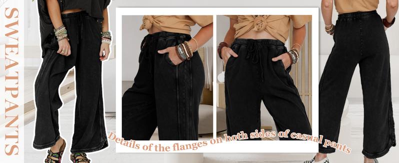 Tanming Women's Casual Wide Leg Pants High Waist Drawstring Sweatpants Baggy Athletic Trousers with Pockets