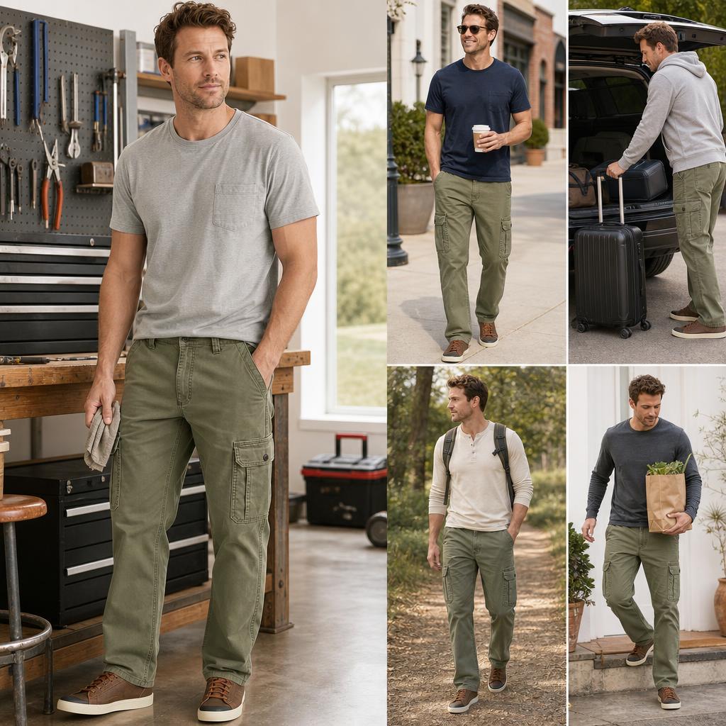 Men straight leg cargo pants work weekend travel use cases