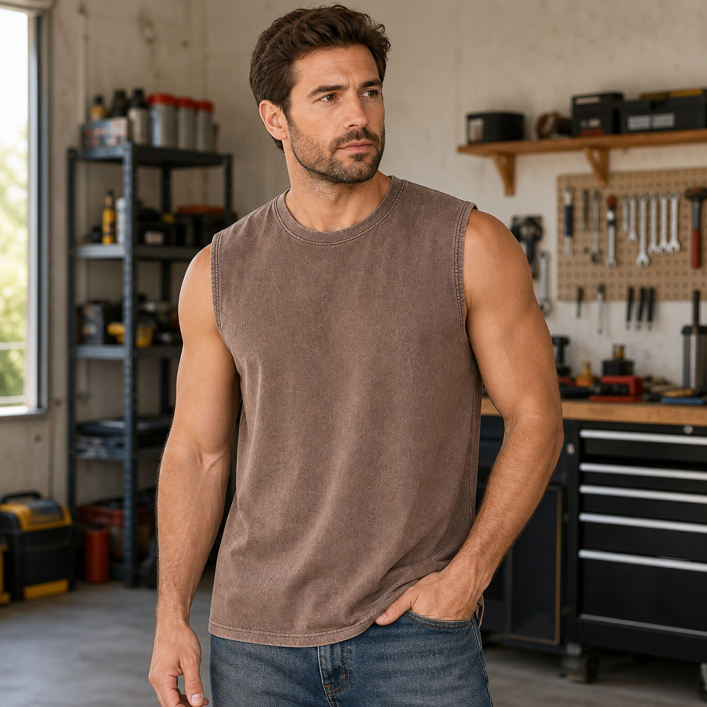 Men washed cotton sleeveless tank fit and daily use